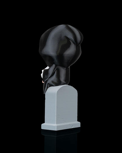 Grim Reaper Figurine – Cute Skeleton Drinking Milkshake – Spooky Gothic Desk Buddy – Funny RIP Tombstone Collectible – Halloween Shelf Decor