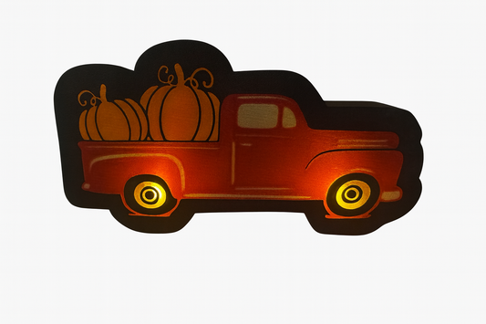 Rustic Fall Truck LED Light Décor – Vintage Red Truck with Pumpkins for Autumn & Thanksgiving