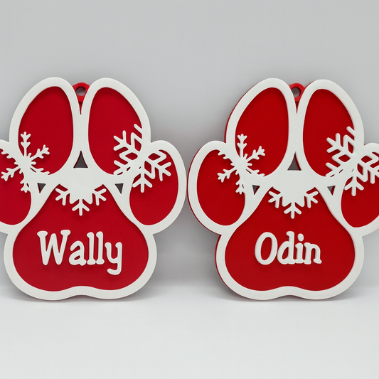 Personalized Dog Paw Christmas Ornament with Snowflakes – Custom Pet Name Holiday Decoration