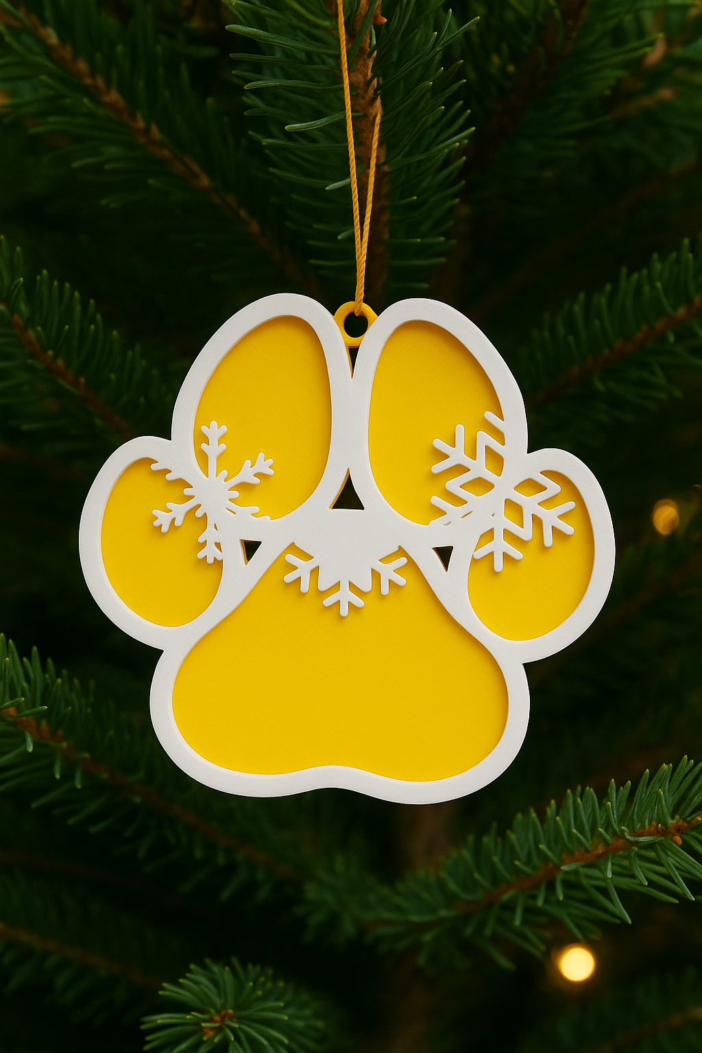 Personalized Dog Paw Christmas Ornament with Snowflakes – Custom Pet Name Holiday Decoration