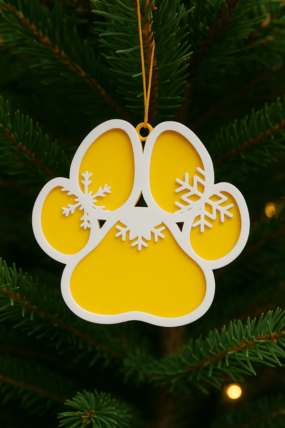 Personalized Dog Paw Christmas Ornament with Snowflakes – Custom Pet Name Holiday Decoration