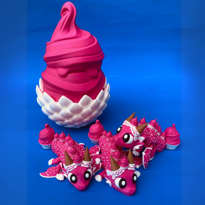Ice Cream Dragon Figurine with Egg: Whimsical 3D Printed Collectible
