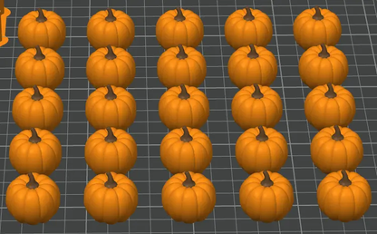 Grid of small pumpkins on a grid background