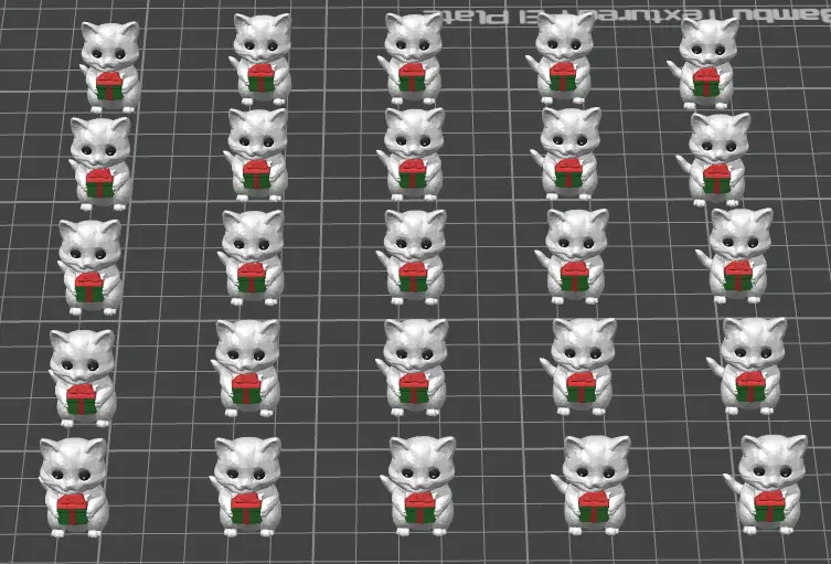 Repetitive pattern of a cartoon cat holding a gift box on a grid background