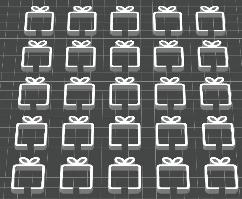 Pattern of white gift box outlines on a gray grid background