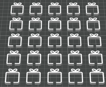 Pattern of white gift box outlines on a gray grid background