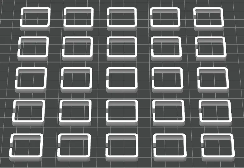 Grid of white rectangular objects on a gray grid background