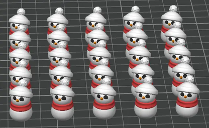 3D model of snowmen stacked in a pattern on a grid background